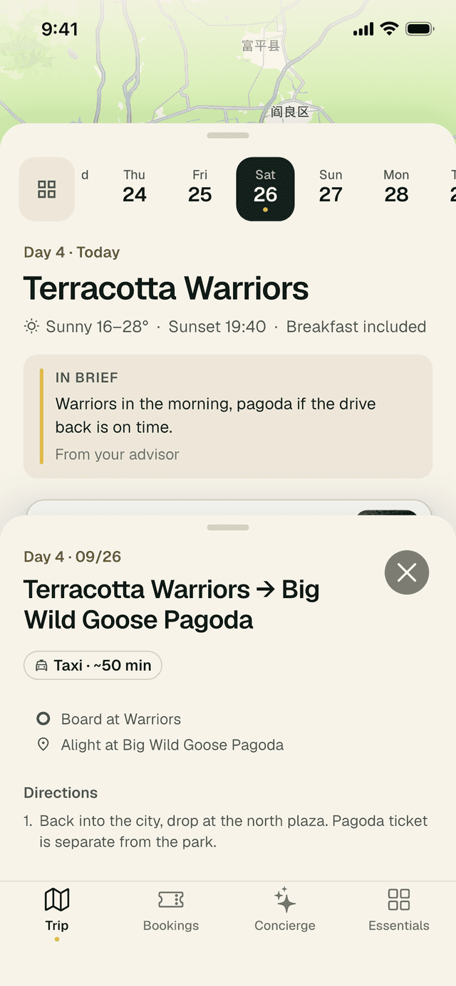 Journey details: Terracotta Warriors to Big Wild Goose Pagoda by taxi, about 50 minutes, with where to board, where to get off and directions.