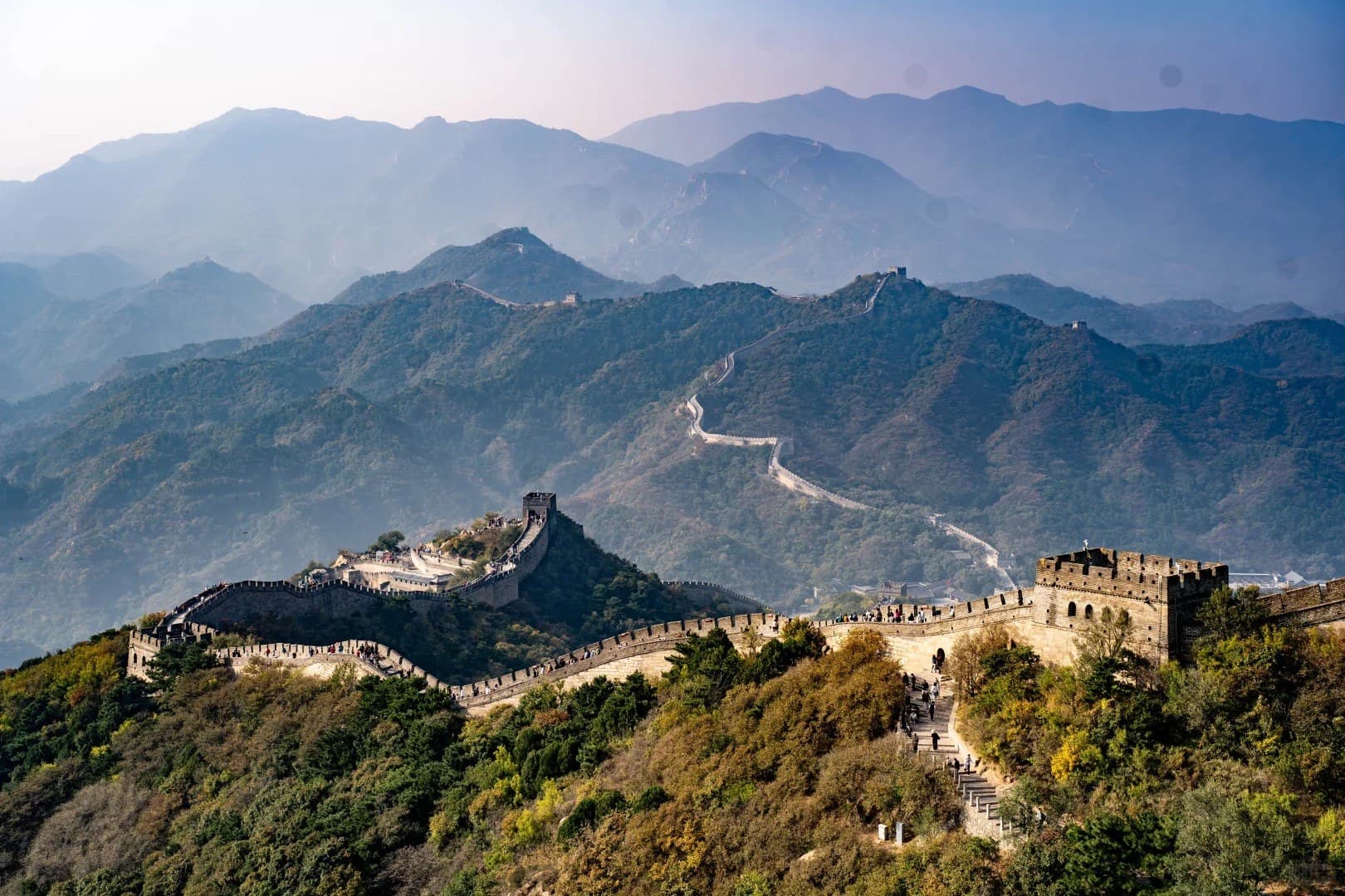 The Great Wall winding across mountain ridges