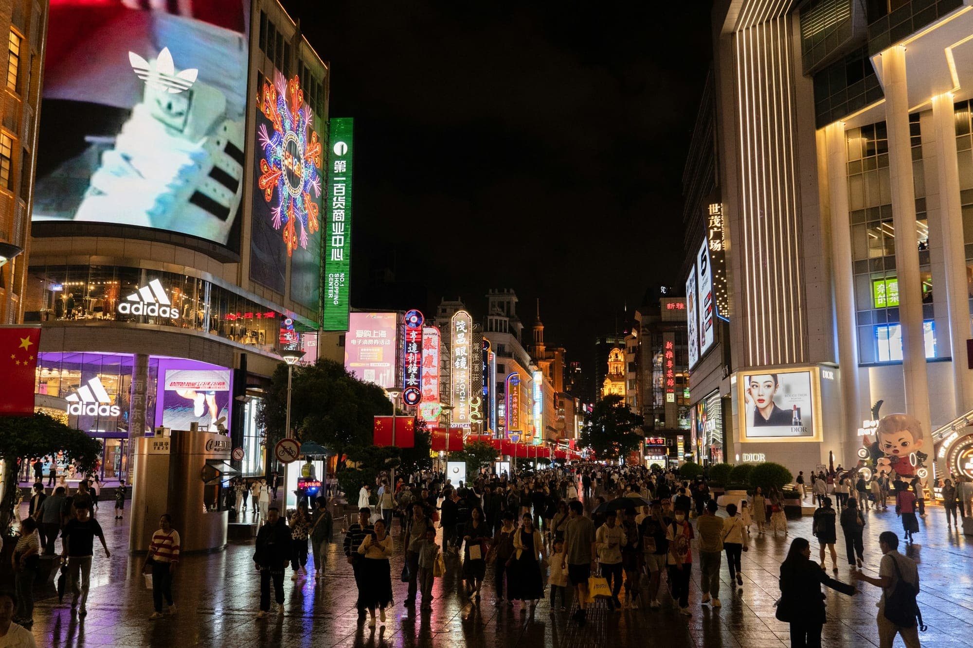 Einkäufer bei Nacht auf der Nanjing Road in Shanghai