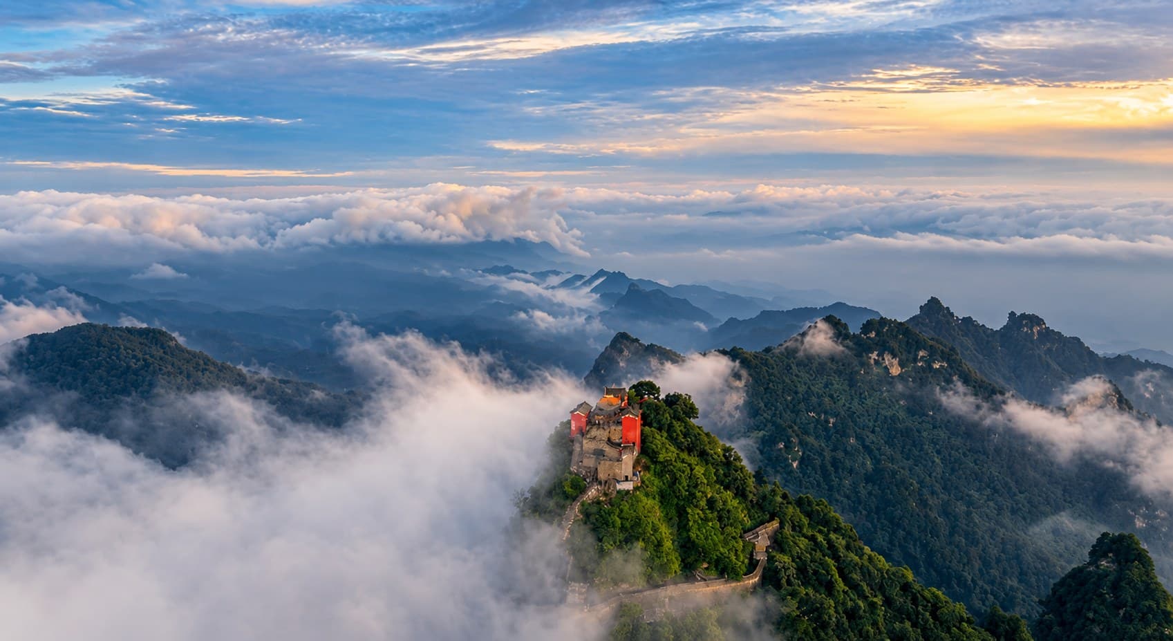 Golden Summit of Wudang Mountain above the sea of clouds