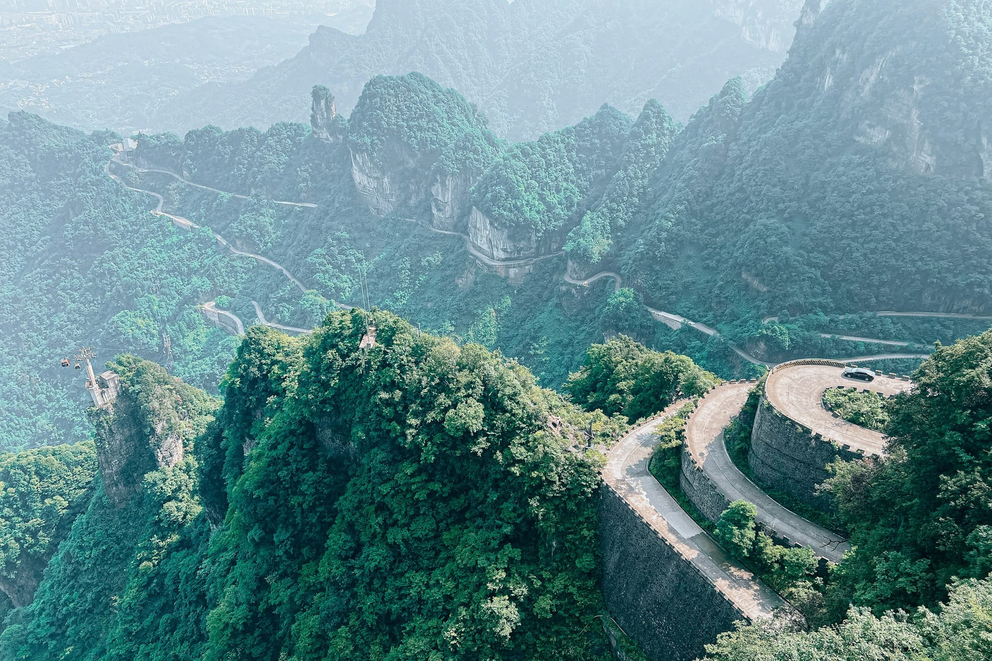 The hairpin road climbing Tianmen Mountain, Zhangjiajie