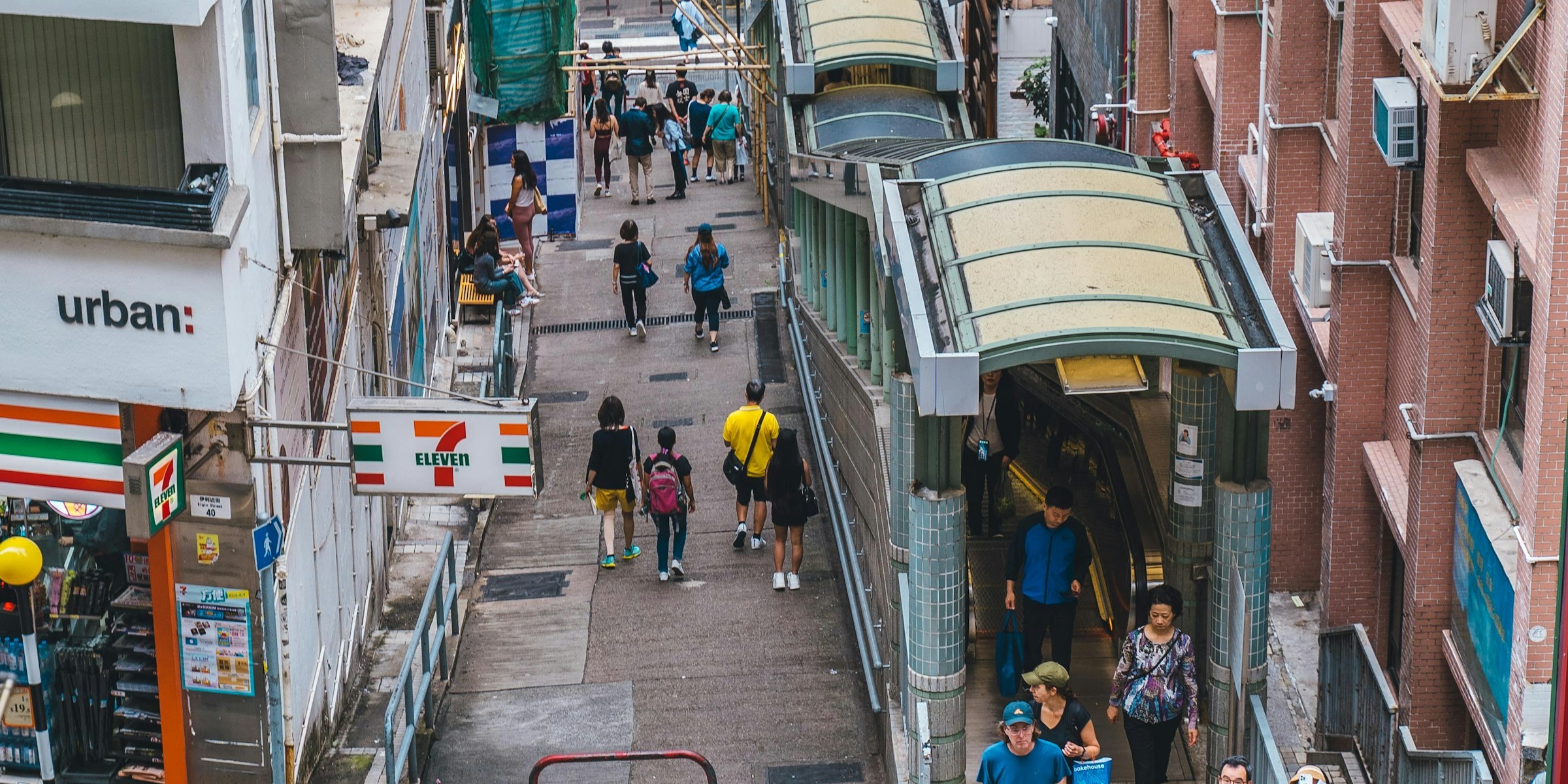 Covered Central to Mid-Levels Escalator and sloping street in Central, Hong Kong SAR
